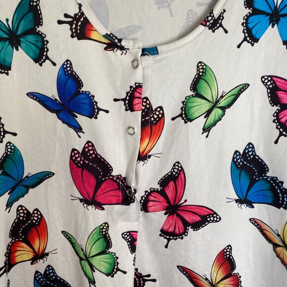 Womens Butterfly Print Short Sleeve Button-Up Shorts Jumpsuit - Picture 4 of 4